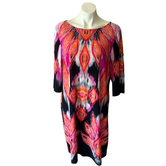 Chico’s Women’s Colorful 3/4 Sleeve Pullover Shift Dress Plus Size 3/ 16/XL - Picture 1 of 5